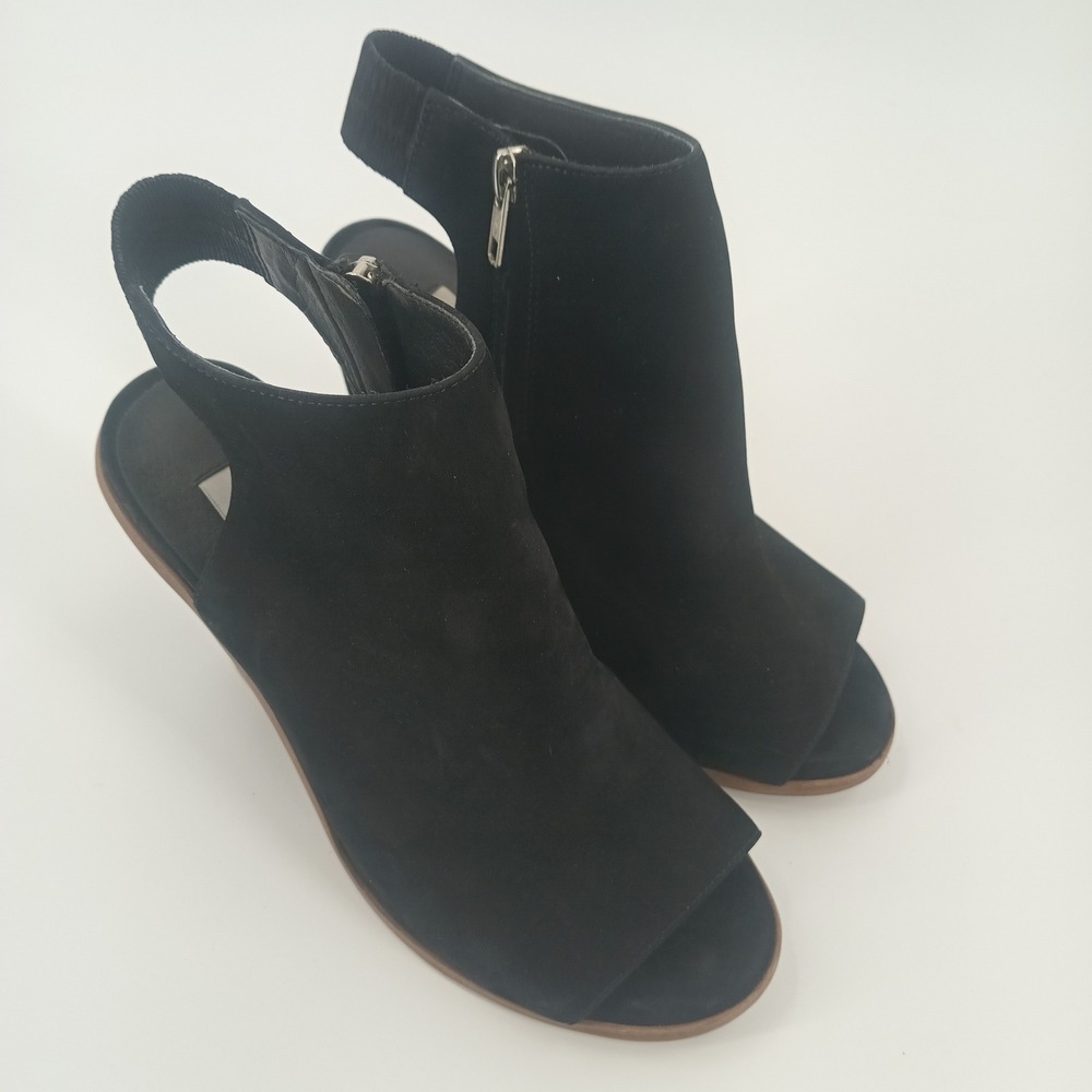 Steve‎ Madden Valencia Black Leather Peep Toe Block Heel Slingback Booties 8